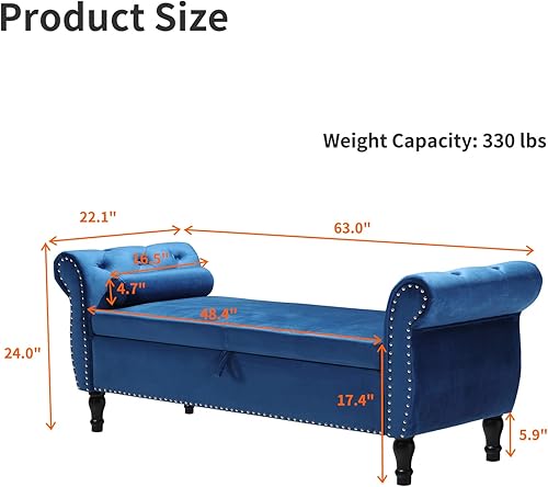 Miniatura 2 de KIVENJAJA Banco de almacenamiento para el extremo de la cama del dormitorio, asiento otomano tapizado de terciopelo de 63 pulgadas de largo con
