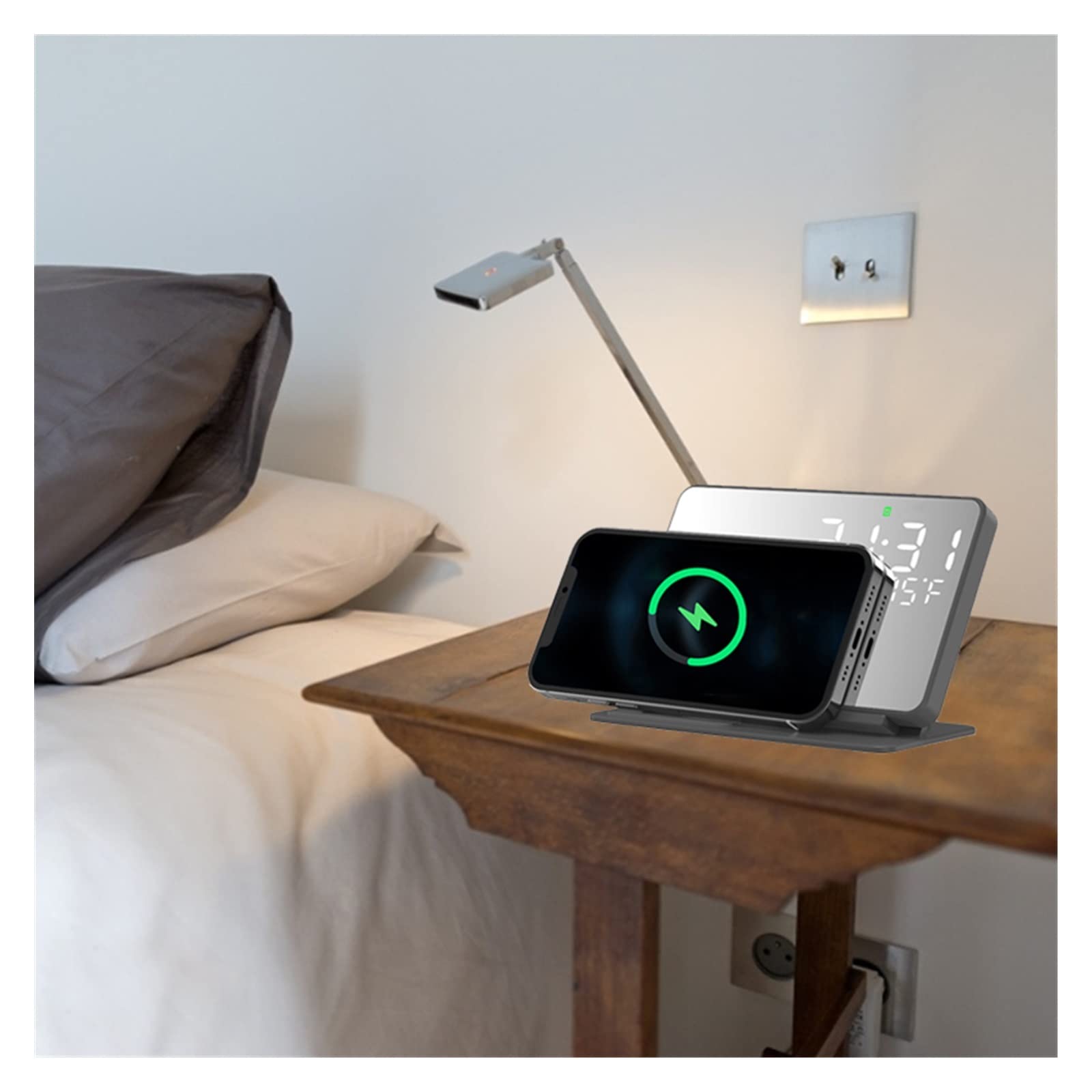 Caricatore Senza Fili, Caricabatterie wireless 4 in 1 for telefono Sveglia digitale LED da tavolo a ricarica rapida Dock Station da 15 W Stazione Di Ricarica Wireless