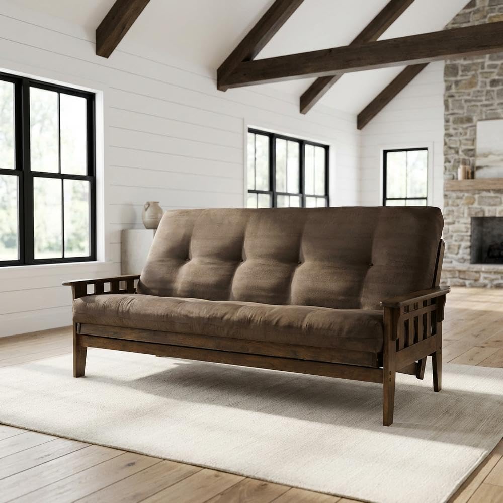 Starlight Canyon Home Brown Futon with Polyester Fabric, Modern Design, 81-Inch Length, Durable Frame, Comfortable Upholstery, Stylish Lounge Furniture