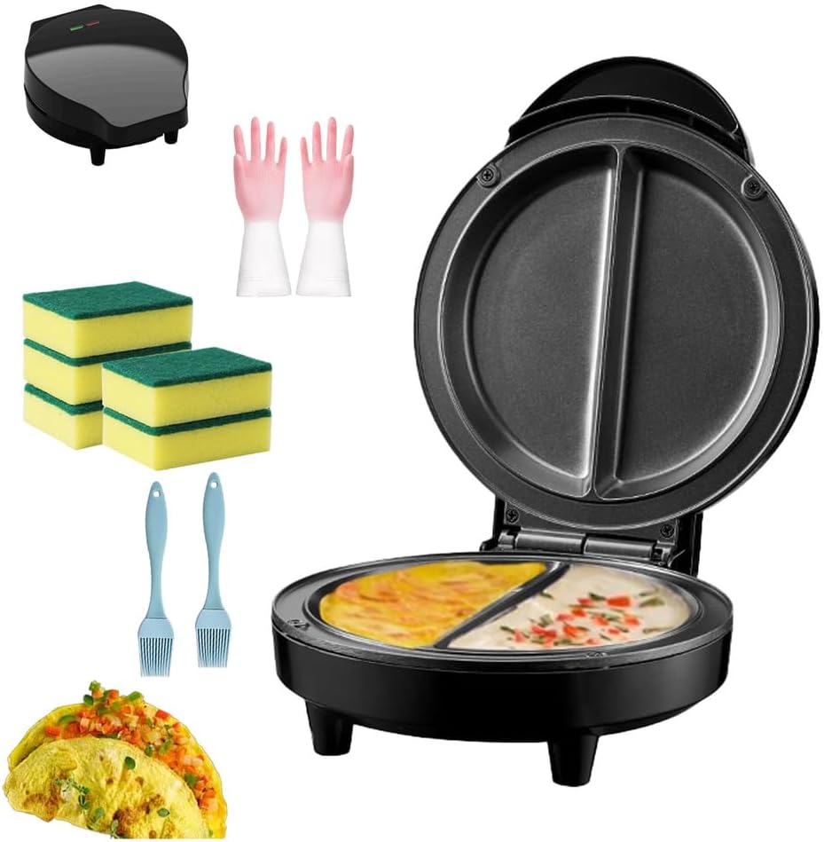 Dual Zone Omelette Makers Electric,1000W Rapid Double-Sided Egg Cooker Non-Stick Plates with Indicator Lights,Breakfast Maker for 2 Omelettes Simultaneously