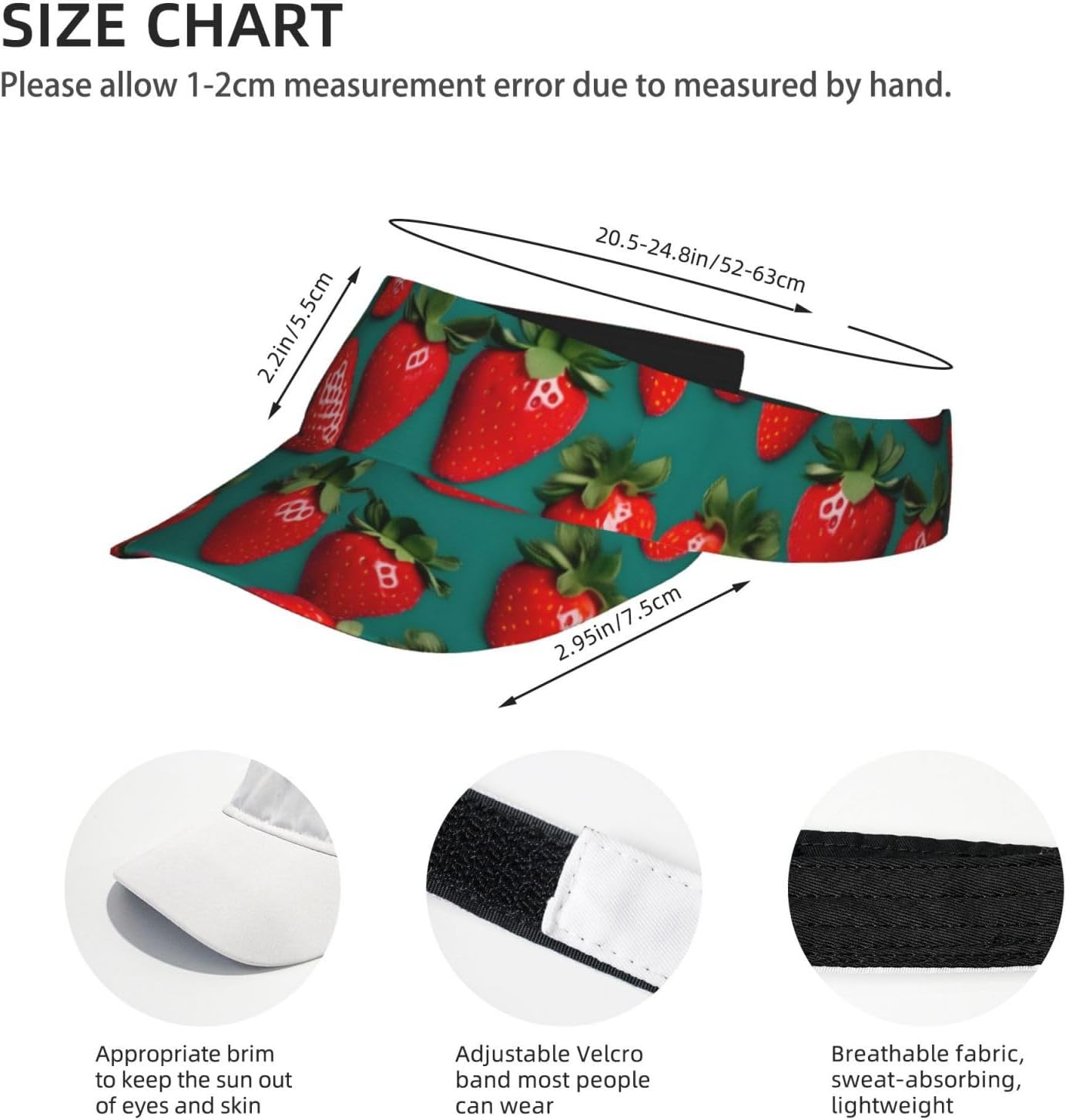 Many Strawberry Print Sports Sun Visor Hats Adjustable Running Golf Tennis Sun Cap for Women Men