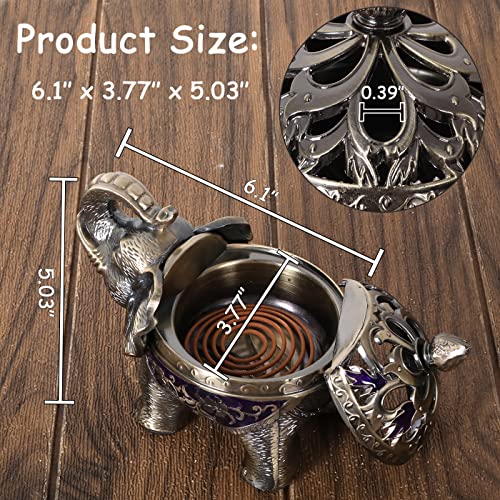 Gusnilo Vintage Incense Holder Metal Standing Elephant Incense Burner With Lid,Bronze Elephant Shape Incense Burner Holder Aromatherapy Ornament Practical Home Decor For Indoor Outdoor(Bronze Purple) #TOP1