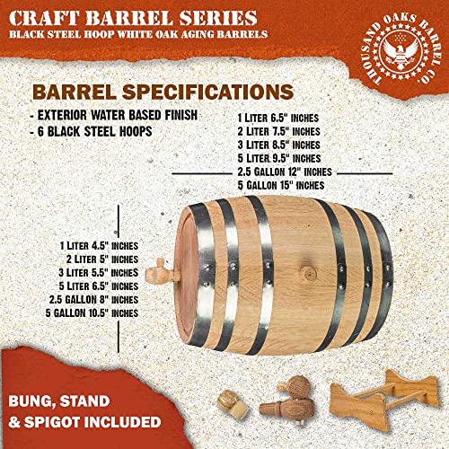 image for THOUSAND OAKS BARREL 3 Liter Oak Aging Barrel with Stand, Bung and Spi