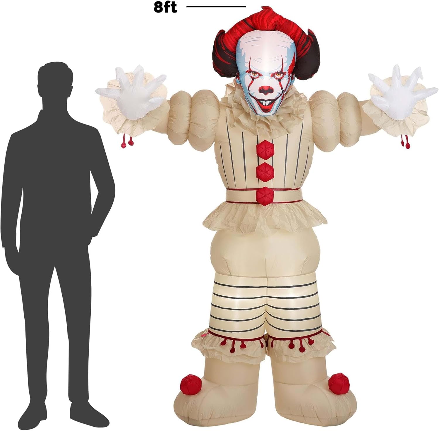 Gemmy 8FT Pennywise Inflatable | Airblown IT Clown Halloween Decoration with Built in Lights for Indoor Outdoor Yard Display