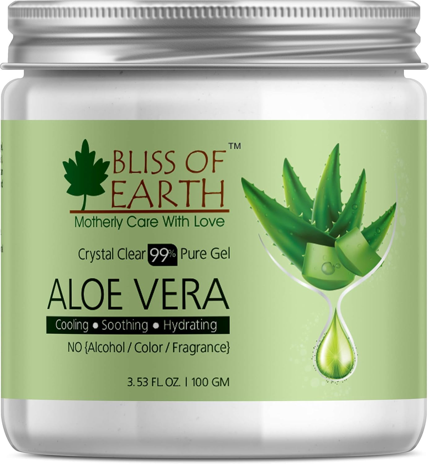 Bliss of Earth Aloe Vera Gel for Face & Body, 99% Pure Hydrating Soothing Gel for Skin Repair, Healing Sunburn, Acne Care & Deep Moisturizing, Natural Plant-Based Skincare – 100g