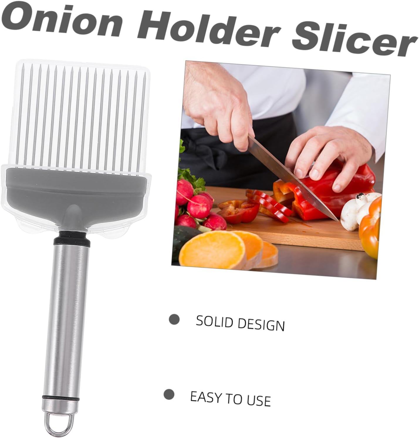 Stainless Steel Onion Holder for Slicing Kitchen Gadget