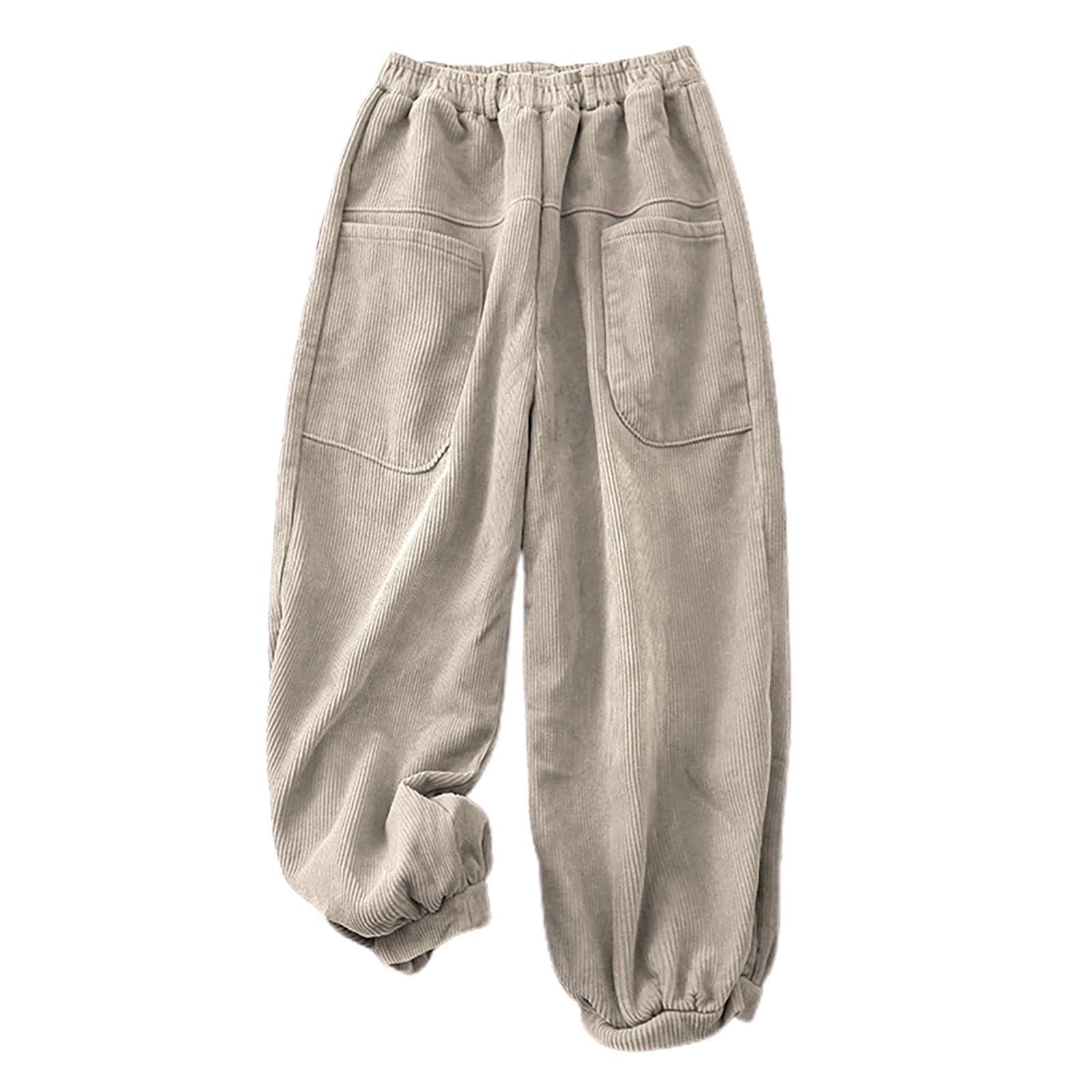 HGps8w Womens Vintage Baggy Corduroy Pants Elastic Waist Pull On Retro Loose Harem Trousers with Pockets