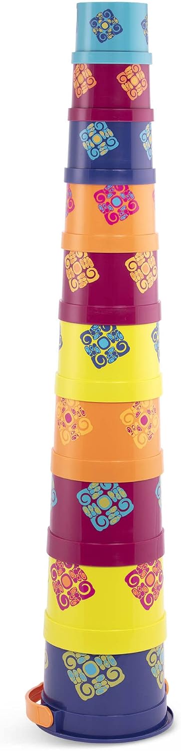 B. toys – Stacking Cups – 10 pcs – Colorful Nesting Cups – Bath & Backyard – Stackable Learning Toy – Toddler, Kids – Bazillion Buckets – 18 months +