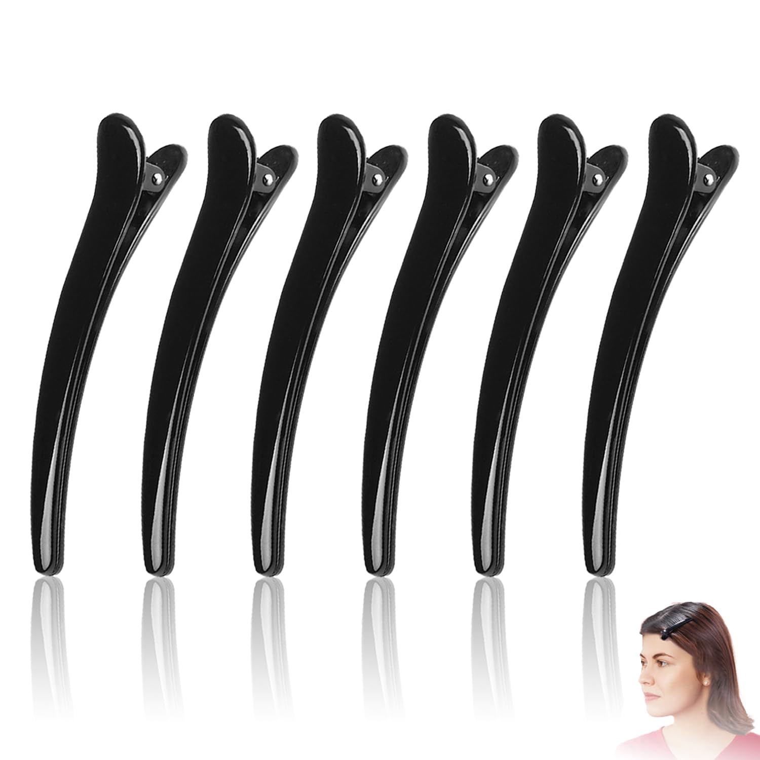 6 Pcs Hair Sectioning Clips, Black Plastic Hairdresser Clips, Non Slip No-Trace Duck Billed Hair Clips, Hair Hairdressing Styling Clips, Salon Hairdressing Clips