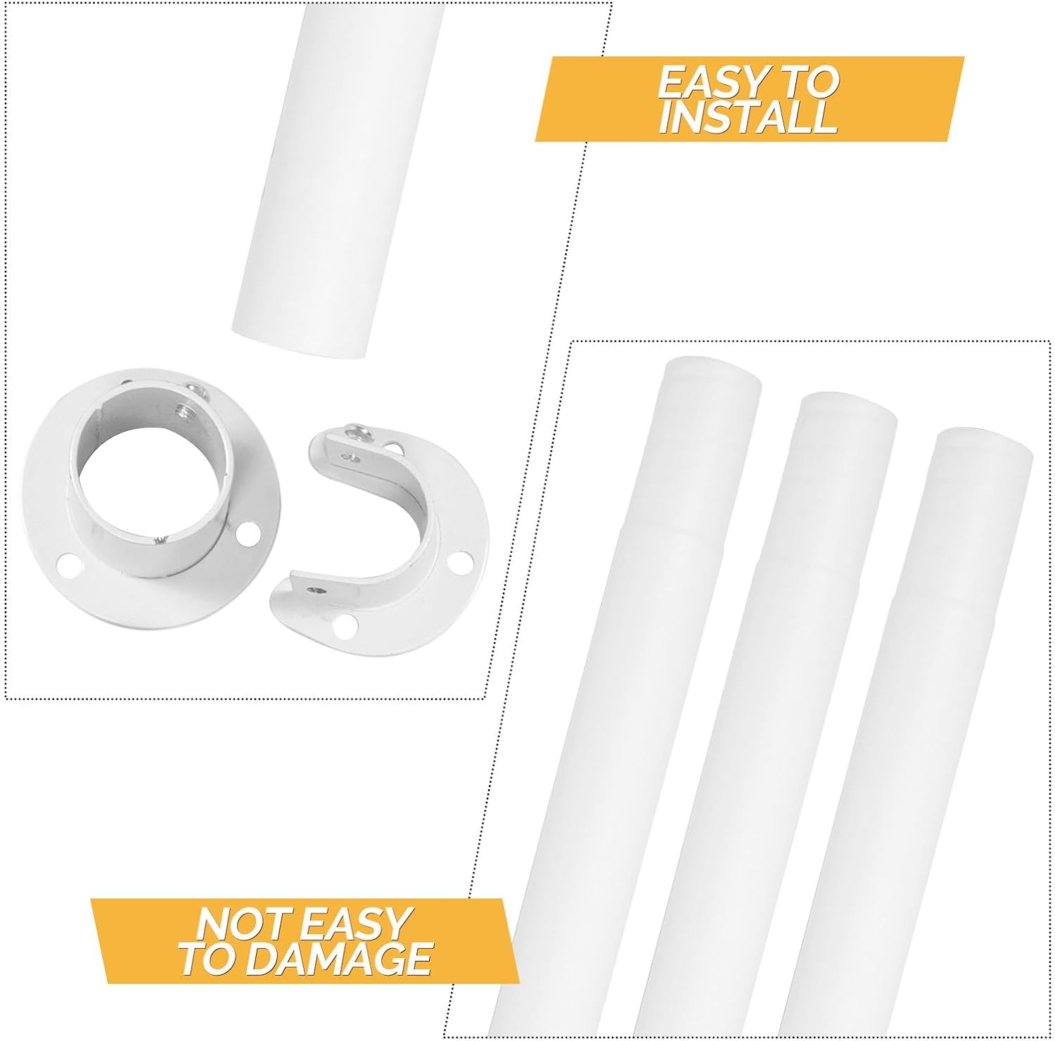 Adjustable Closet Rod for Hanging Clothes - Heavy Duty & No-Drill Hanging Pole - White Shower Curtain Rod for Wardrobes Closet Bathroom & Windows