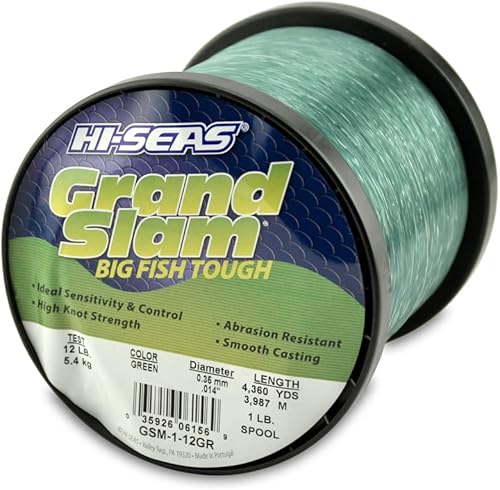 Vista 44 de HI-SEAS Grand Slam - Sedal de pesca de monofilamento, fuerte y resistente a la abrasión, en agua dulce y salada transparente, rosa, verde, azul