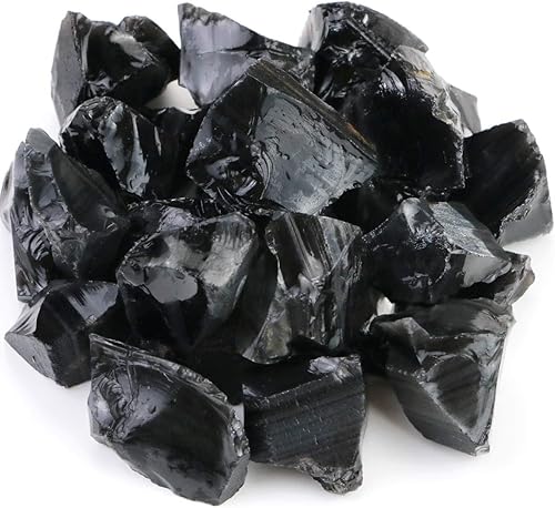 Piedras de obsidiana negra natural áspera de 2 libras/33.51 oz, piedra preciosa de cristal para cabbing, pulir, cortar, pulido, lapidario, envoltura