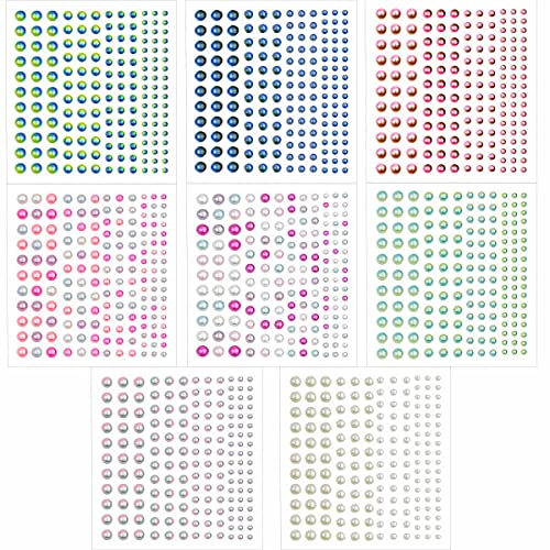 1320 Pieces Self Adhesive Pearl Stickers for DIY Crafts 8 Sheets Colorful Flat Back Pearls Sticker for Face Nail Art Beauty Makeup Phone Scrapbooking Gems Stickers Embellishments for Home (4 Size)