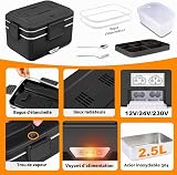 Kimfead Gamelle Chauffante 3.5L 100W Lunch Box Chauffante Boite Chauffante Repas Acier Inoxydable Détachable pour Voiture Camion Bureau 12v/24v/230v avec Sac(3.5L-Noir) - 6