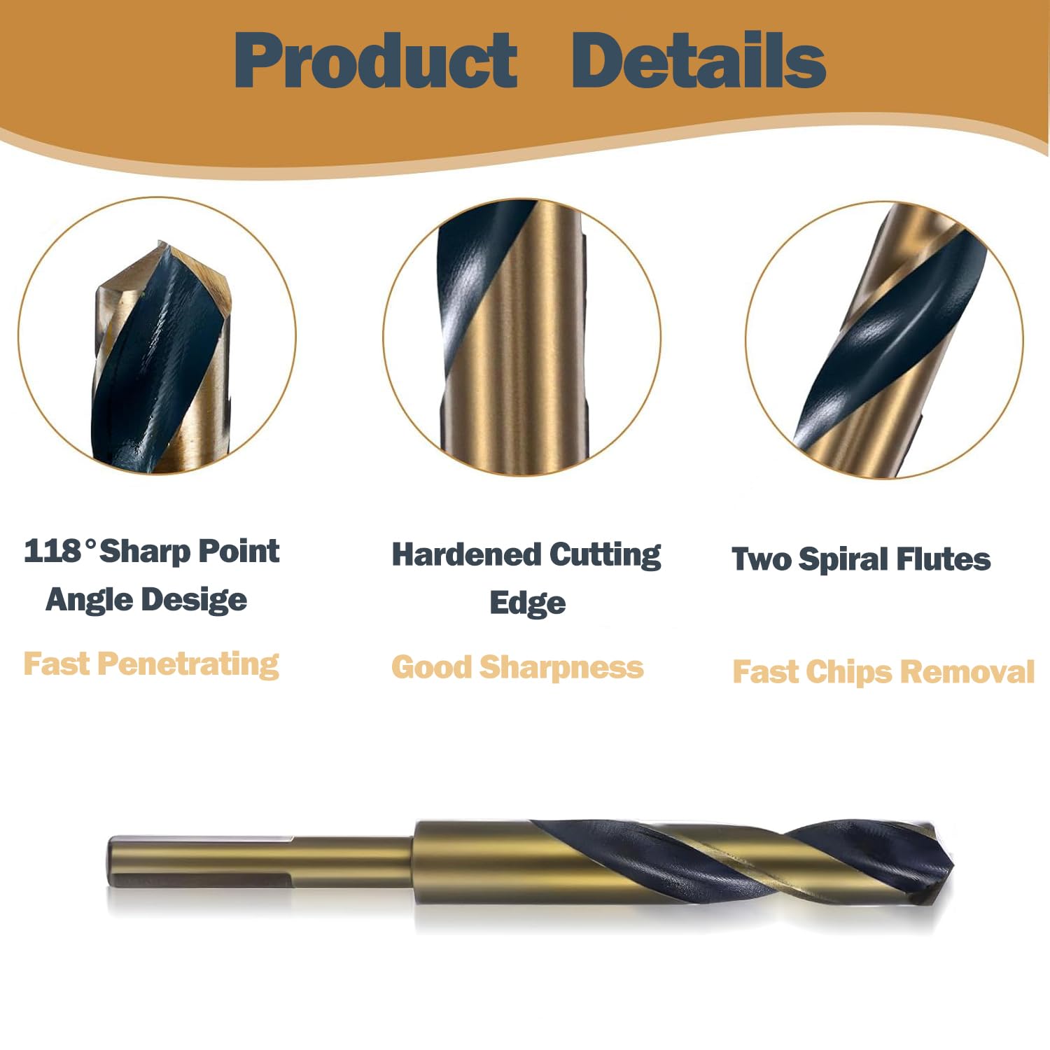 5/8 Inch Drill Bit Reduced Shank High Speed Steel Metal Drill Bits for Drilling Hard Metals, Stainless Steel, Alloy Steel