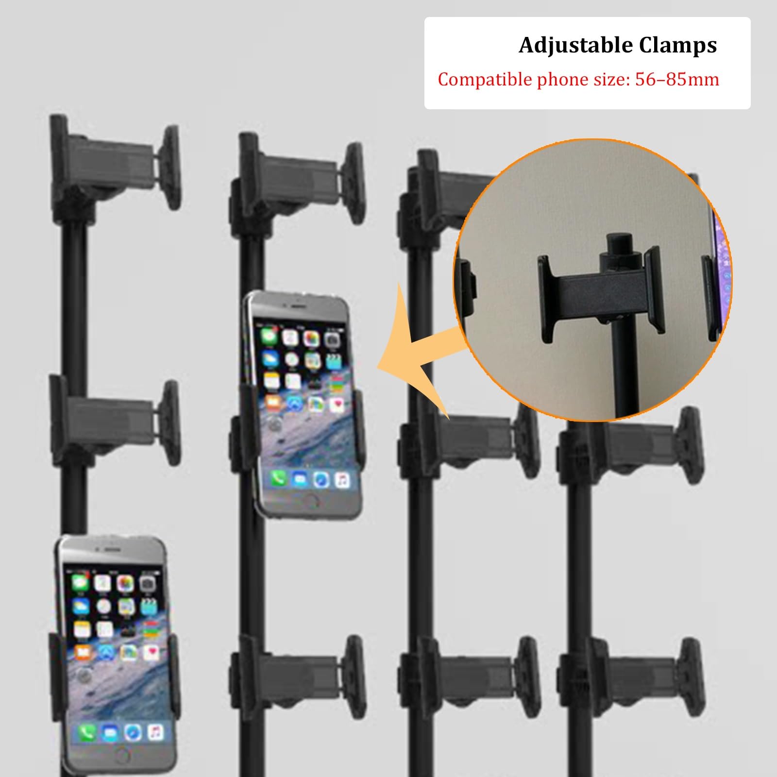 Supporto multifunzione da scrivania per streaming, porta cellulari multistrato e multifila, supporto da scrivania regolabile in metallo per più telefoni, ideale per live streaming