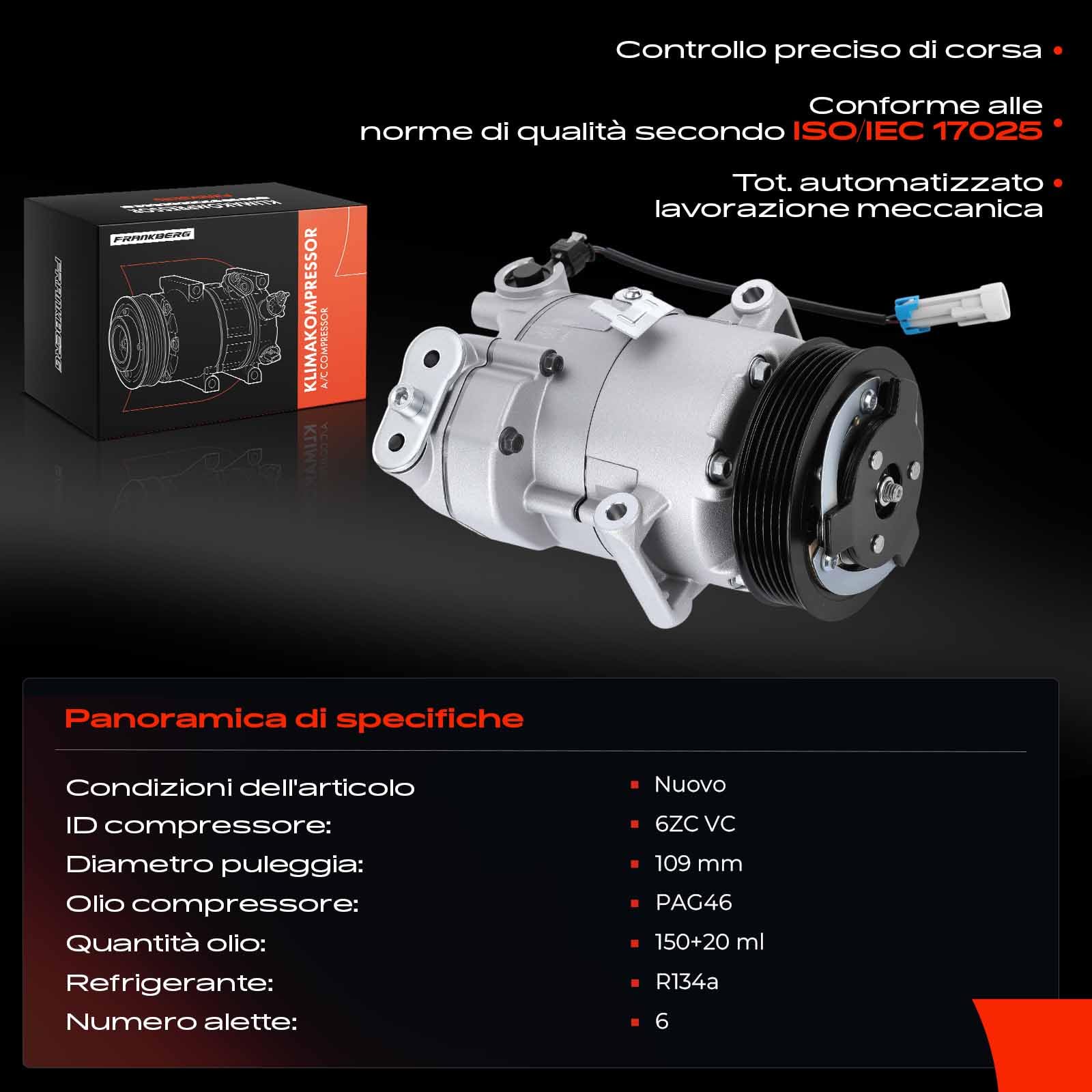 Frankberg Compressore dell'aria condizionata compatibile con Astra J P10 Meriva B S10 Diesel
