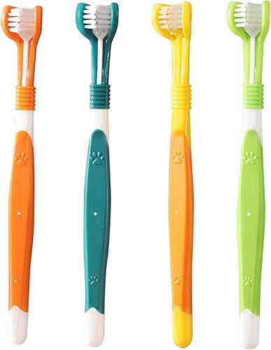Miniatura 6 de Cepillo de dientes para perros, cepillo de dientes de 3 caras, 4 cepillos de dientes de triple cabeza para perros para el cuidado dental con cerdas