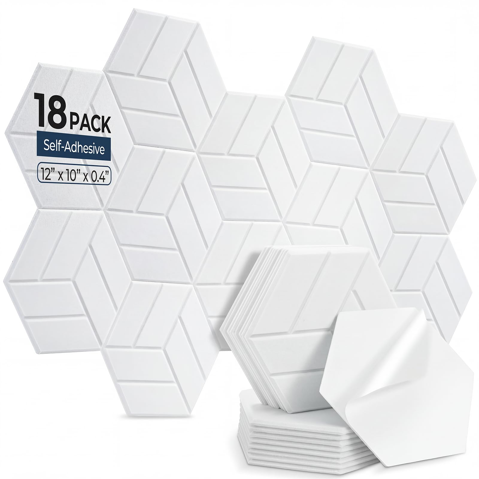Paquete de 18 paneles acústicos hexagonales autoadhesivos, 30 x 26 x 0,9 cm, paneles de espuma insonorizantes para paredes, paneles de espuma insonorizada para estudio, oficina en casa, sala de