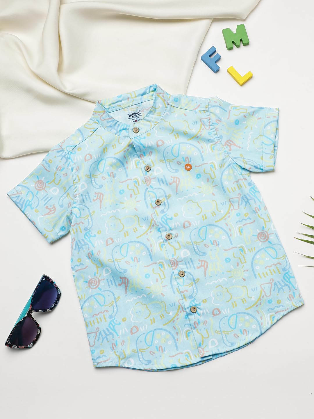 Milou Cotton Half Sleeve Mandarin Collar Printed Shirt - Light Green - Image 5 thumbnail