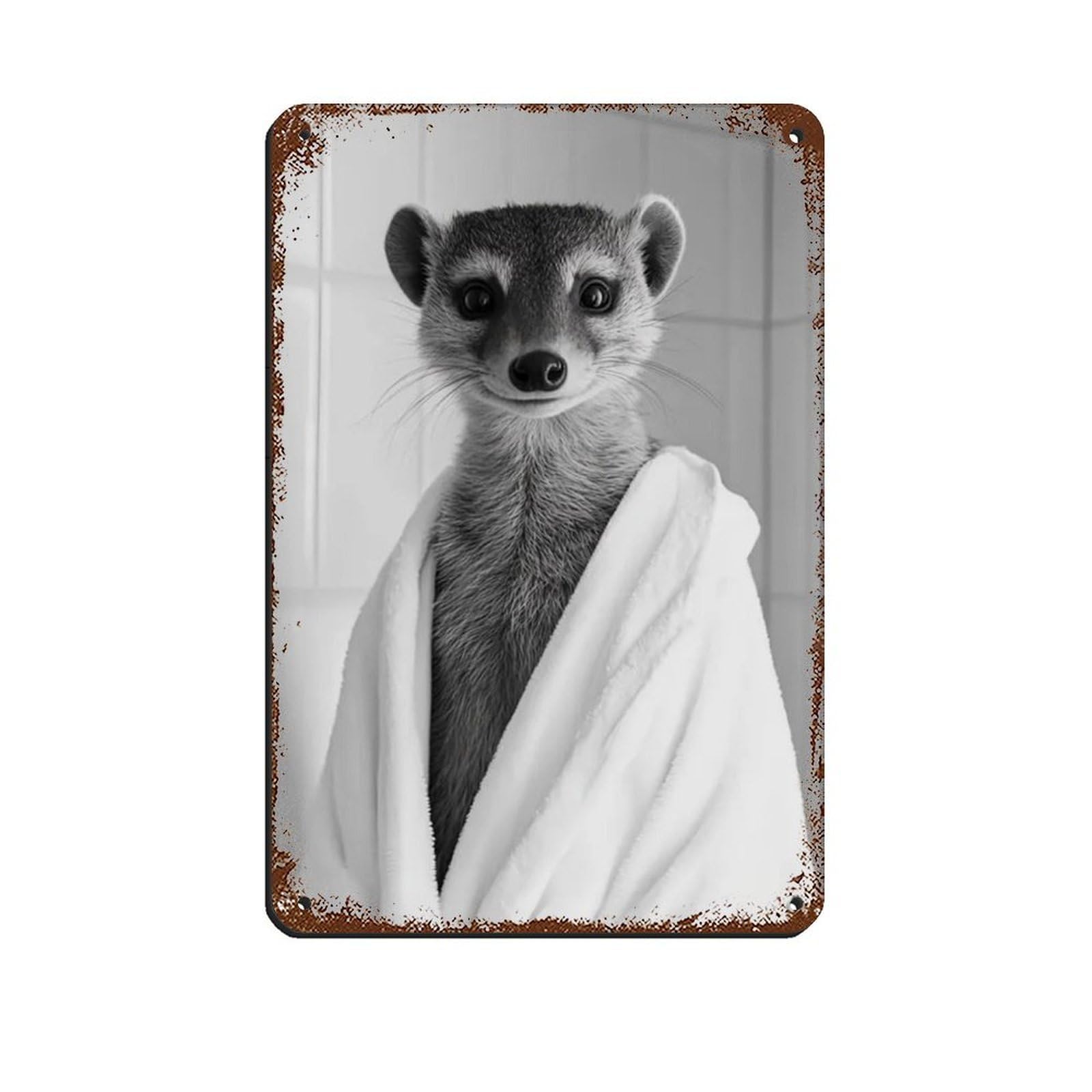 Mongoose Wearing A Bathrobe, Bathroom Art Retro Poster Metal Tin Sign Chic Art Retro Iron Painting Bar People Cave Cafe Family Garage Poster Wall Decoration 8x12inch(20x30cm)