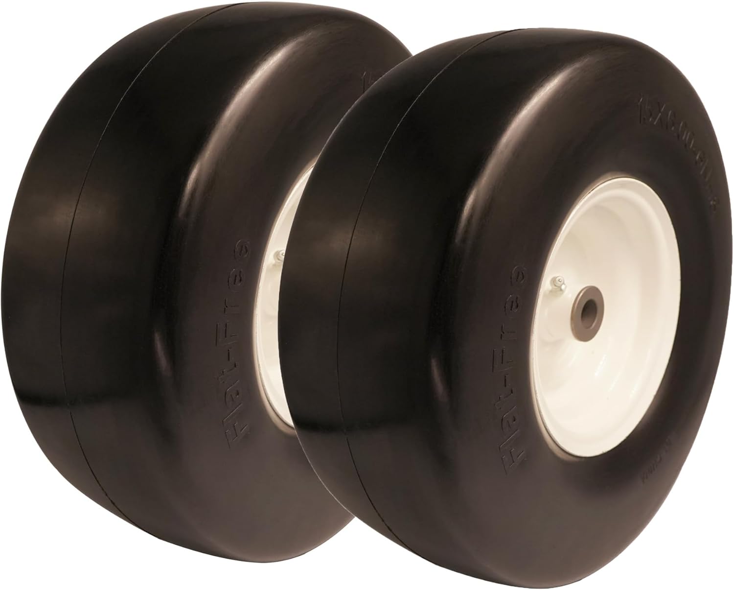 15x6.00-6 Flat Free Tire with 3/4 5/8 & 1/2 Bushing for Zero Turn Lawn Mower, 3.0-6.9Center Hub Flat Free Lawnmower Tire and Wheel Assembly, Universal Fit 15 inch Solid Wheel for Garden Tractor