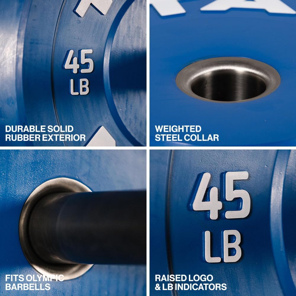 Titan Fitness Economy Olympic Bumper Plates, Color-Coded by IWF Standards, Low Bounce Rubber with Steel Insert, Weightlifting and Strength Training, Barbell Weight Set