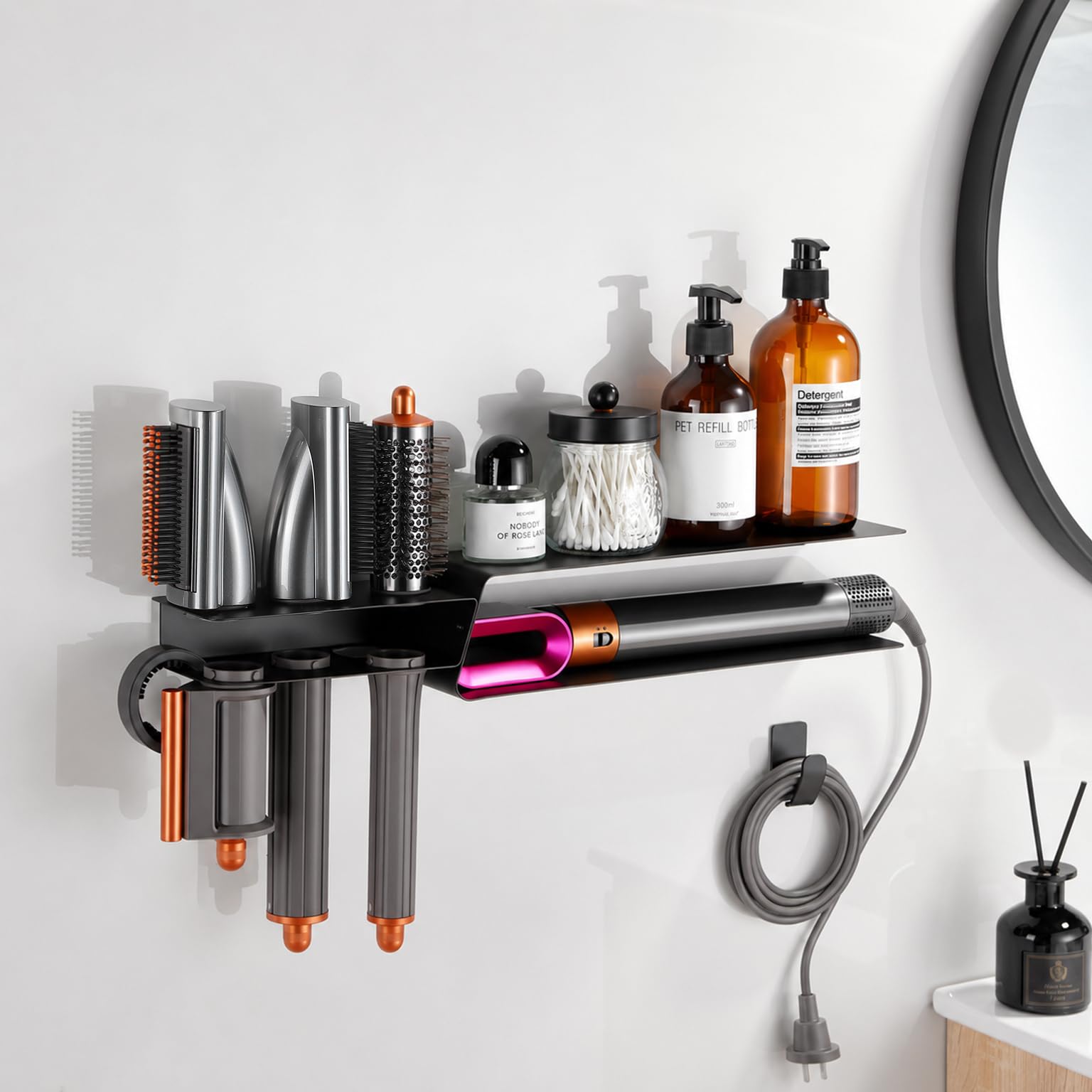 YIGII Hair Dryer Holder, Wall Mounted 3 in 1 Holder Organizer