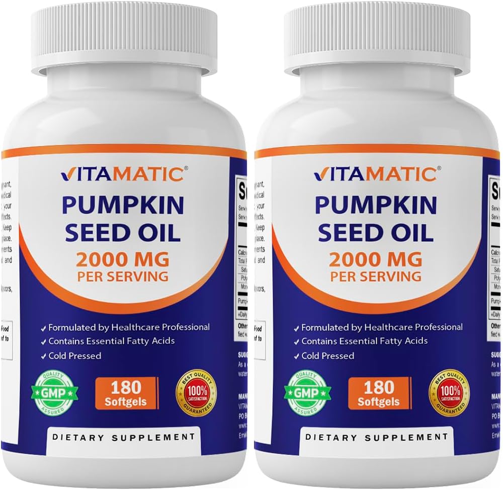 Vitamatic Pumpkin Seed Oil 2000mg – 180 Softgels (Pack of 2-360 Count)