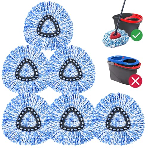 Spin Mop Replacement Head,Microfiber Mop Refills for O-Cedar,4-Pack Washable & Reusable for Hardwood/Tile Floors, Exact Fit for 1-Tank System (Blue(6 Pack))