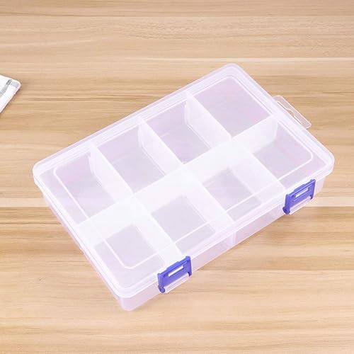 Miniatura 4 de Caja de almacenamiento de plástico transparente con 8 rejillas, caja organizadora portátil con divisores ajustables, caja de almacenamiento