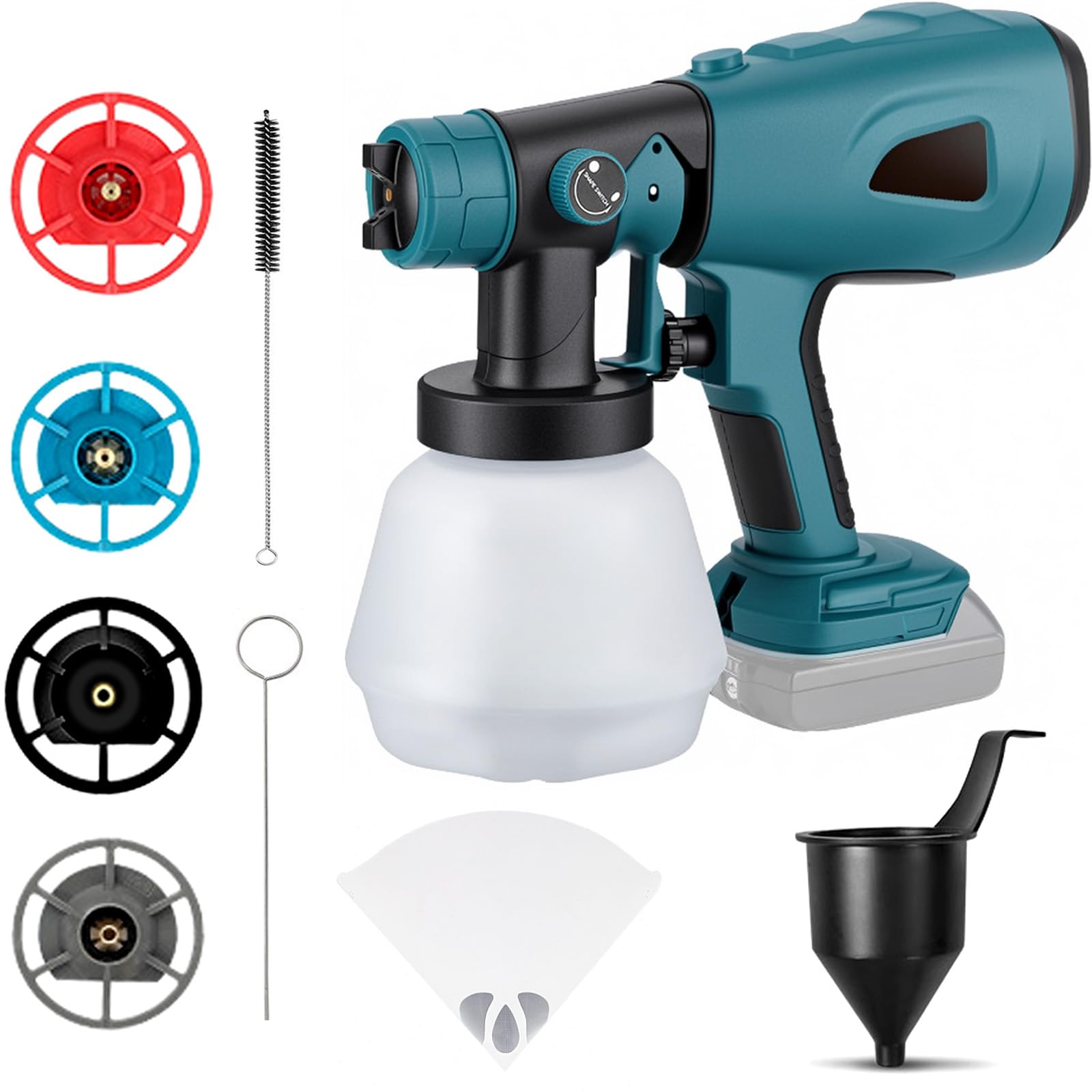 Spruzzatore di vernice senza fili compatibile con batteria Bosch da 18 V - Spruzzatore elettrico di vernice con contenitore da 1000 ml, pistola a spruzzo HVLP senza spazzole con 3 modelli e 4 ugelli