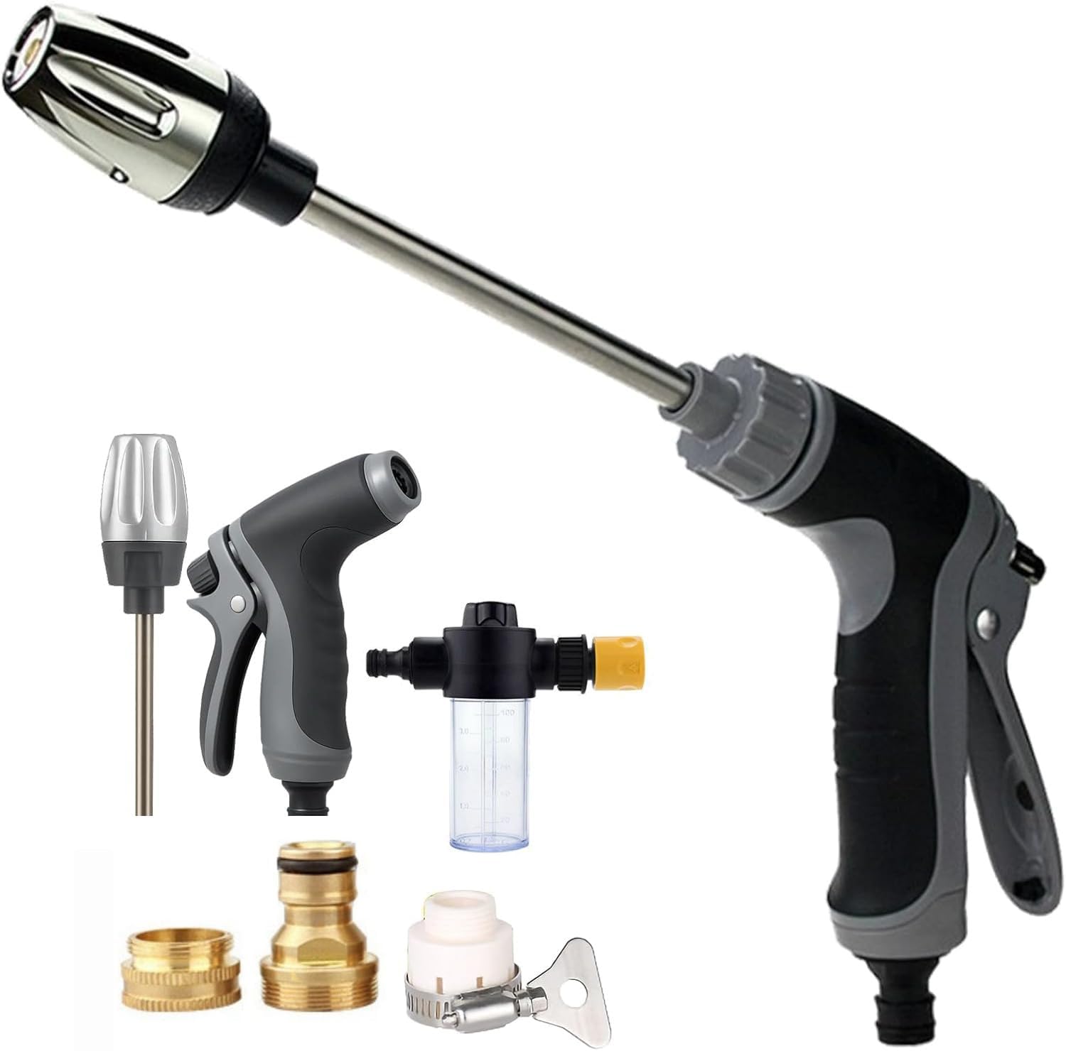 Hesxuno Pressure Washer,High Pressure Hose Nozzle with Three Connector,Water Sprayer Cleaning Tool for Gutter Patio Car Pet Window,Pressure Washer Wand