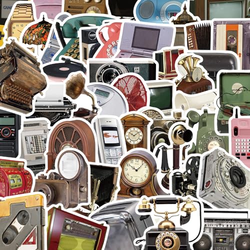 50枚入り ヴィンテージ 電子機器 テーマ ステッカー 防水 水筒 手帳 スーツケース デコレーション レトロ系