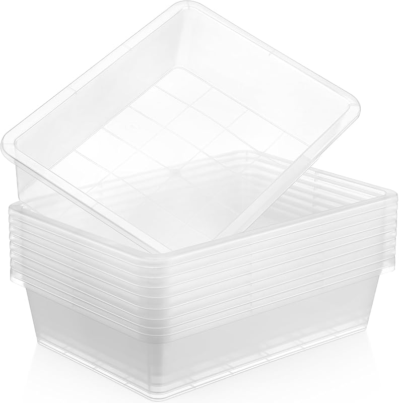 10 Pack Flat Bins Paper Trays,Clear,13.78 X 9.84 X 3.15 Inch | Letter Size Storage for Classroom, Teacher Desk Organizer, Stackable Plastic Bins for School Office Craft Supplies