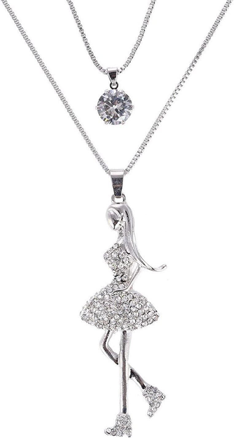 Valentine Gift by Shining Diva DANCING ANGEL Crystal Long Chain Pendant Necklace For Girls and Women | Valentine Gifts for Girlfriend, Wife, Gift for Her(Silver)(vg8150np)