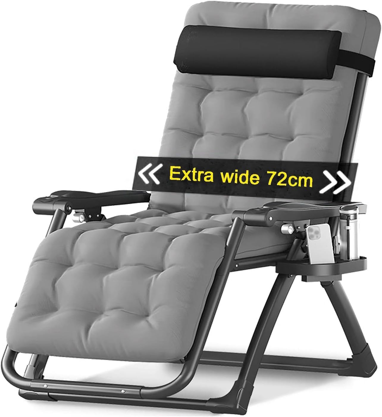 Extra Wide Zero Gravity Recliner Chair with Removable Cushion & Tray Folding Outdoor Indoor(Grey)