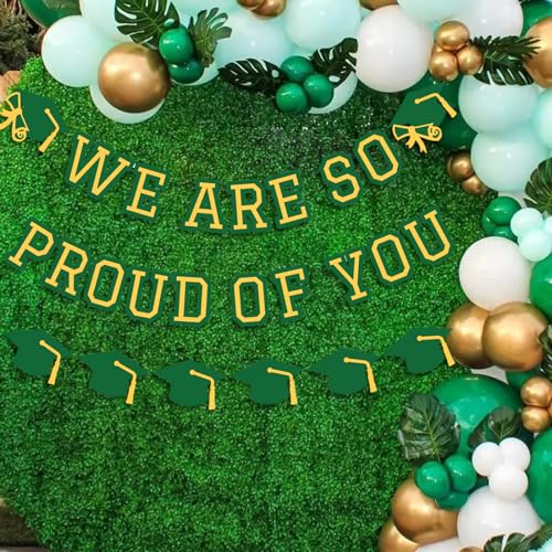 Image of We Are So Proud Of You Banner Graduation Party Decorations Congrats Grad Cap Garlands Wall Sign Green Yellow