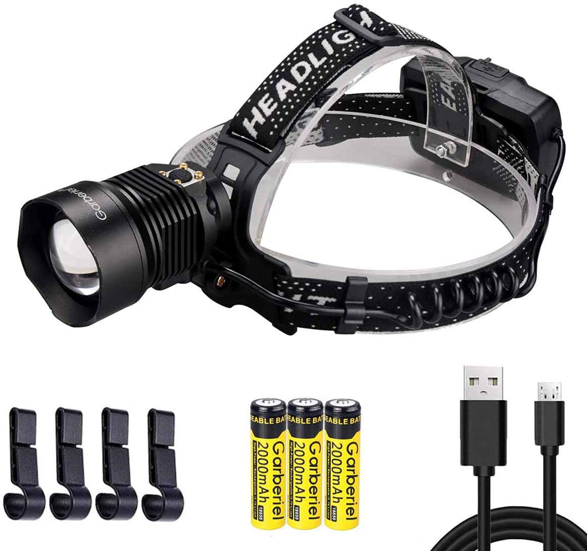 Garberiel Headlight 7000 Lumens XHP90 Super Bright Rechargeable - 3 Modes Headlamp Waterproof High Lumens Best for Camping Hiking Hunting Fishing Walking Dogs