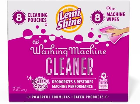 Lemi Shine Washing Machine Cleaner Plus Machine Wipes - 16.88 oz 8 Pack | Hard Water Citric Acid Cleaning Powder - Includes Machine Cleaning Wipes