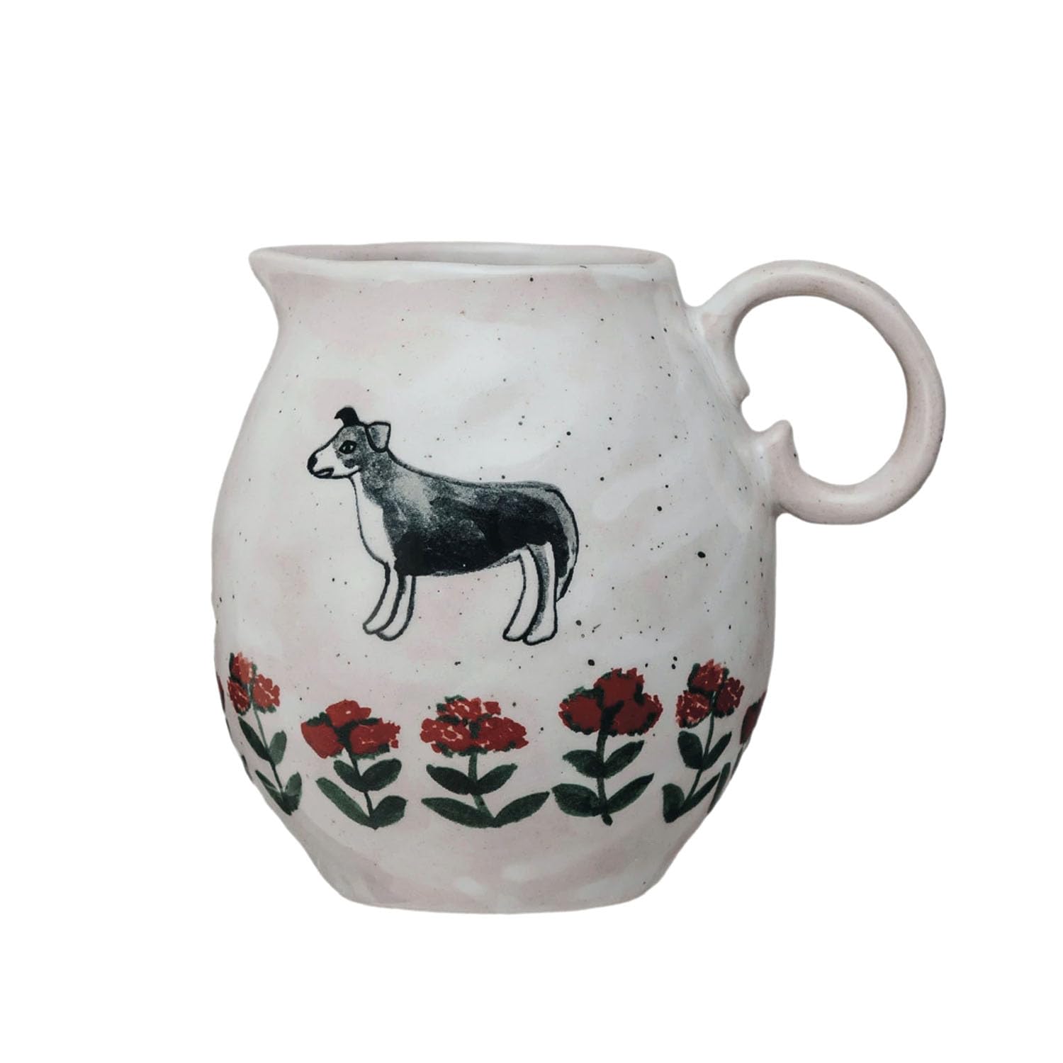 10 oz. Hand-Painted Stoneware Creamer w/ Dog & Flowers