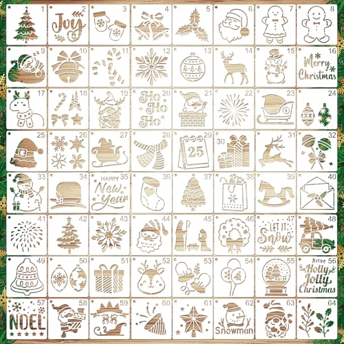 64-Teiliges Weihnachts Dekorations Schablonen, Wiederverwendbare Weihnachts-Malvorlage Rechteckige Weihnachtsschablonen für Bastelarbeiten Stoffe Karten Sammelalben