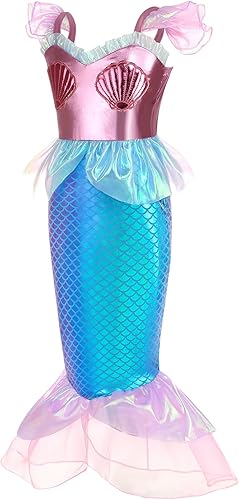 Miniatura 2 de Mermaid Costume for Girls Mermaid Dress Little Girls Princess Dress Up Halloween Cosplay Outfit for Kids 3-8 Years