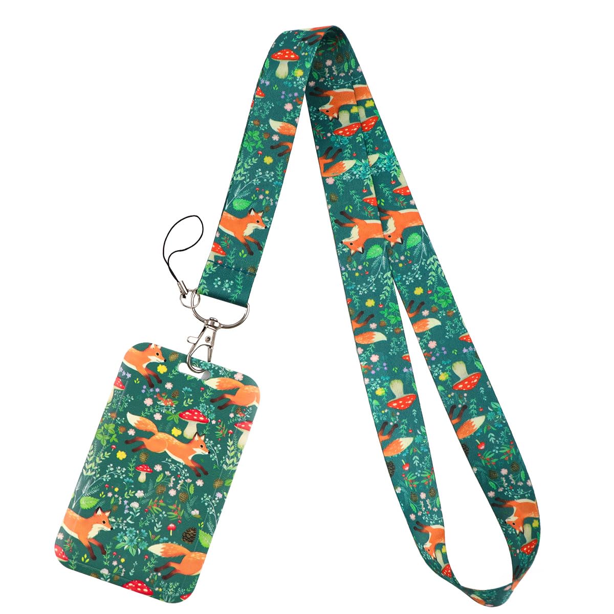 Juanooo Cute Fox ID Card Holder Lanyard for Keys Flowers & Mushroom Neck Lanyard ID Holder for Name Tag for Men Women Kids Girls Nurses Keychain ID Badge Holder for Office Staff Work & School ID