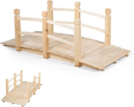 DREAMADE Wooden Garden Bridge, Outdoor Arched Walkway with Safety Rails, 220 lbs Capacity, Small Cedar Wood Footbridge Over Pond for Backyard, Patio, Lawn Decoration, 59 x 26.5 x 22 Natural