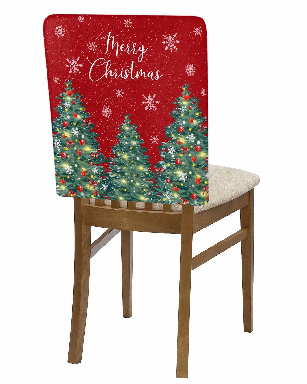 8 Pack Chair Back Covers,Merry Christmas Tree Xmas Snowflakes on Red Dining Room Chair Cover Washable Chair Slipcover Back Chair Protector for Holiday Party Kitchen Home Stars Bow