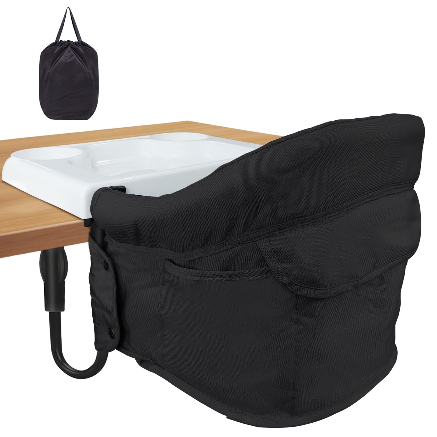 Hook On High Chair, Ravmix Clip on High Chair with Removable Dining Tray for Babies and Toddlers, Fold-Flat Storage Portable Baby Feeding Seat, Attach to Fast Table Chair for Home Travel, Black