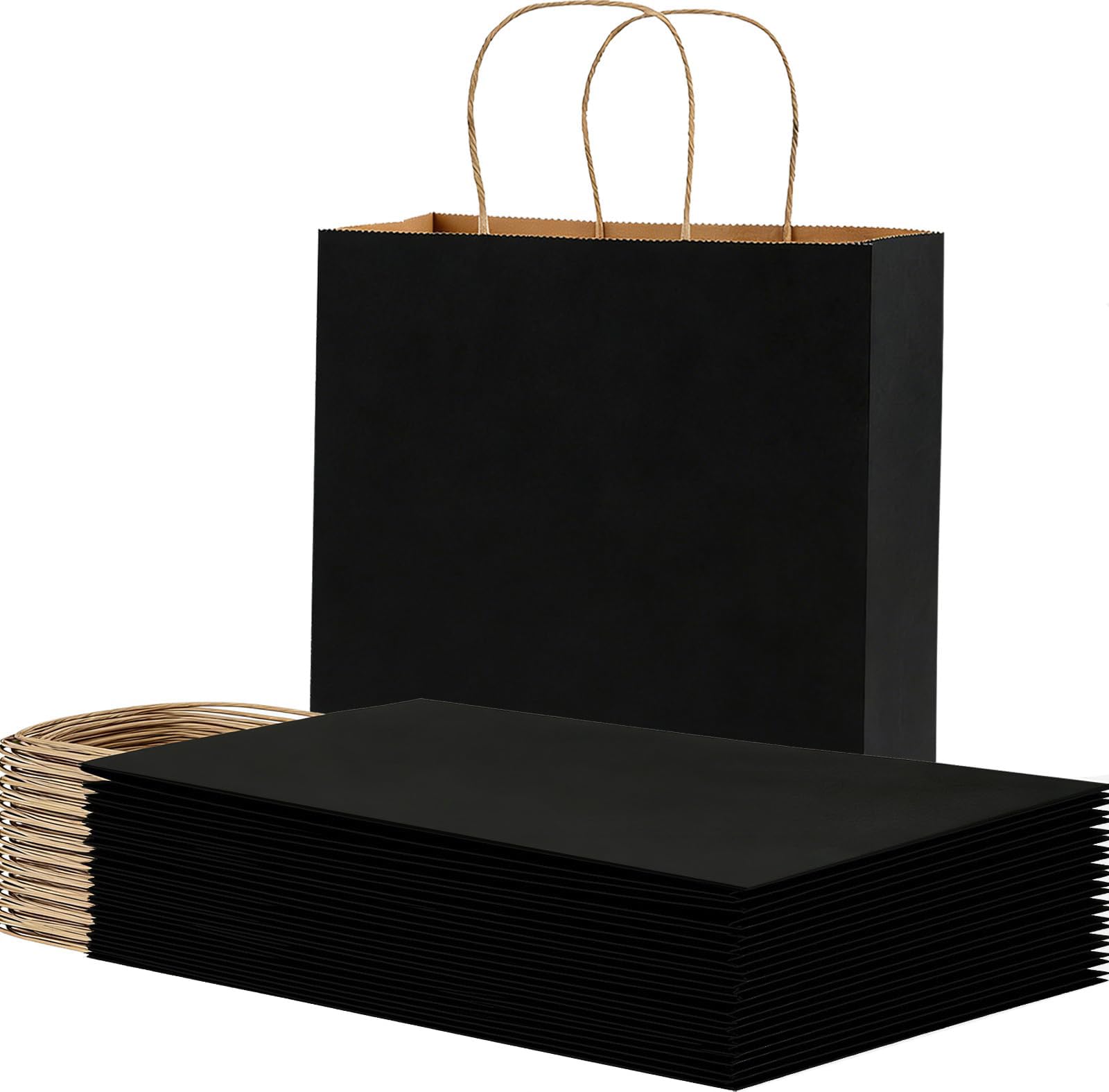 Weifeng 30 Kleine Geschenktüten 11.5x6x15cm,Papiertüten Schwarz mit Henkel | 30 Stück Tragetaschen Geschenktüten Papier für Hochzeiten, Süßwarenläden und den Einzelhandel ((Kleine Größe,130GMS)
