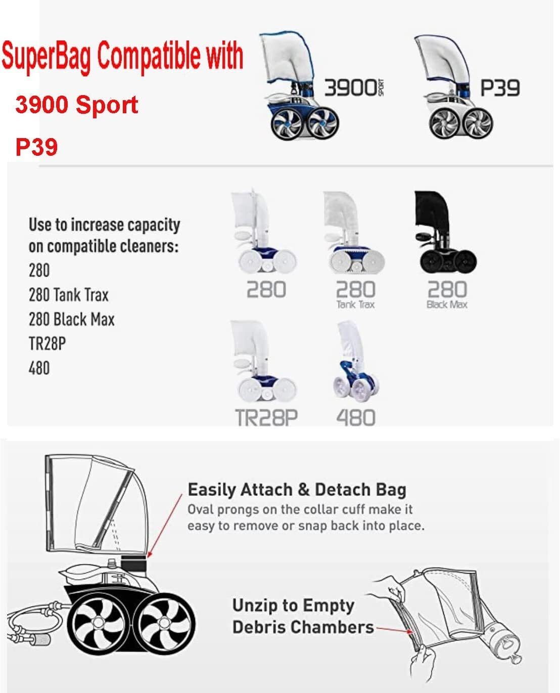 Double Super Bag 39-310 w/Zipper for Polaris 3900 Sport & P39 Pool Cleaner