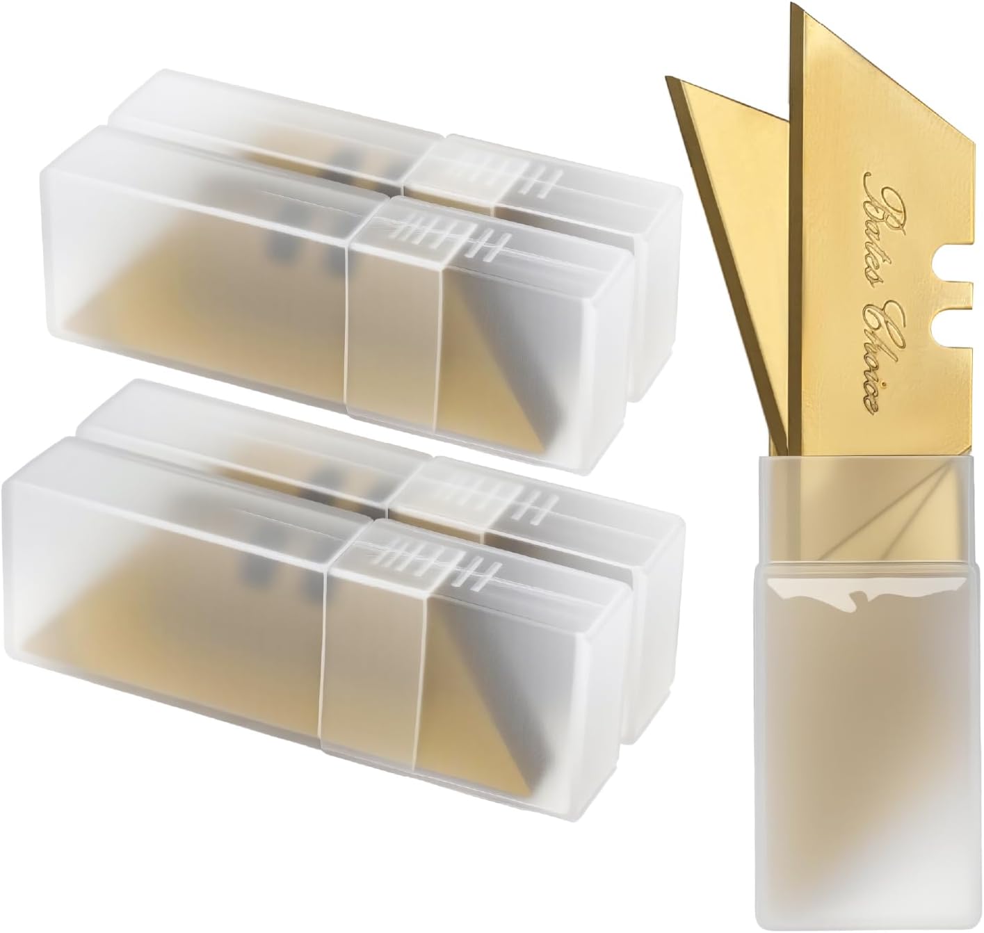 Bates- Utility Knife Blades, 40 Pack with Plastic Case, Gold, Titanium Plated, Standard Size Replacement Blades for Box Cutter, Razor Knife Refills